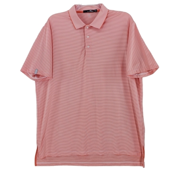 RLX Ralph Lauren Golf Polo Shirt Orange Wht Micro Stripe XL Performance Wicking - Picture 1 of 13